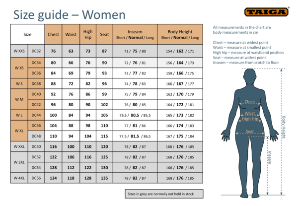 Size guide Taiga